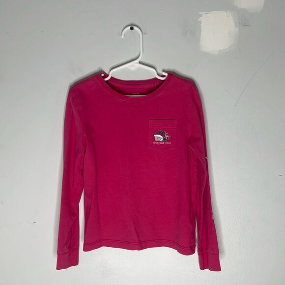 VINEYARD VINES Pink Cotton Holiday Christmas Theme Long Sleeve Crew Neck Top XS - Picture 1 of 8